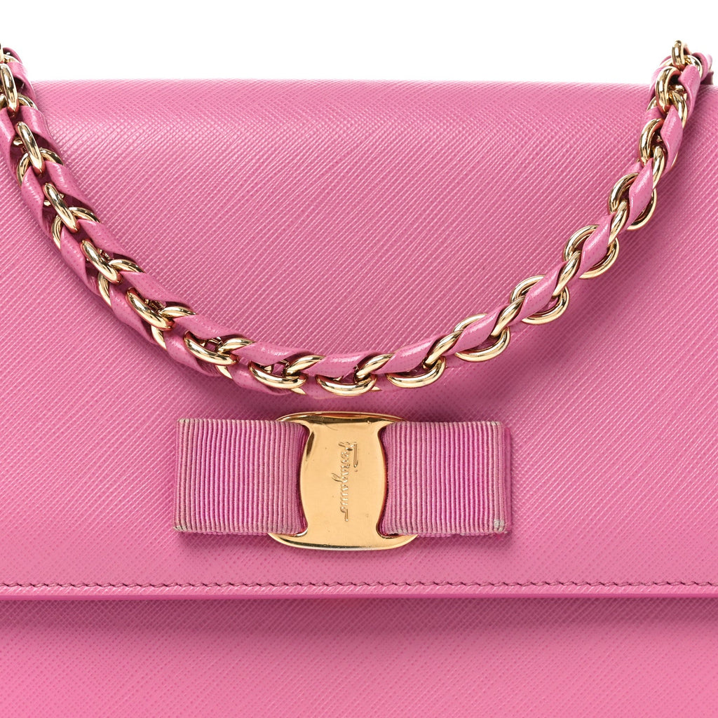 Printed Calfskin Vara Bow Chain Flap Crossbody Fuchsia