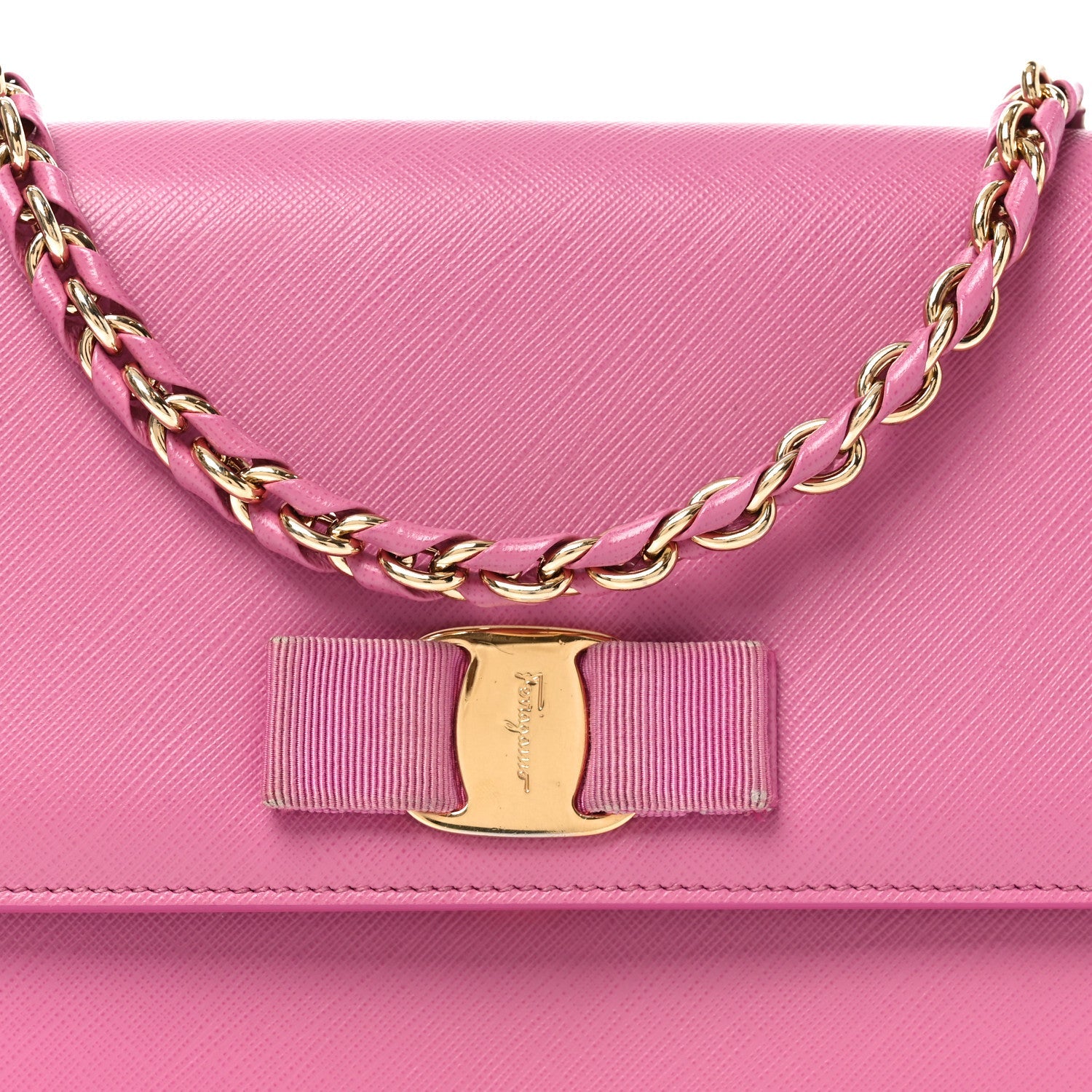 Printed Calfskin Vara Bow Chain Flap Crossbody Fuchsia