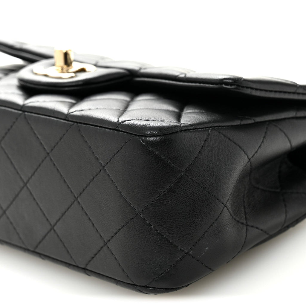 Lambskin Quilted Mini Top Handle Rectangular Flap Black
