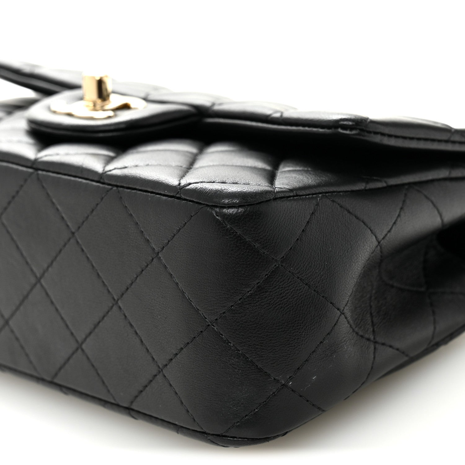 Lambskin Quilted Mini Top Handle Rectangular Flap Black