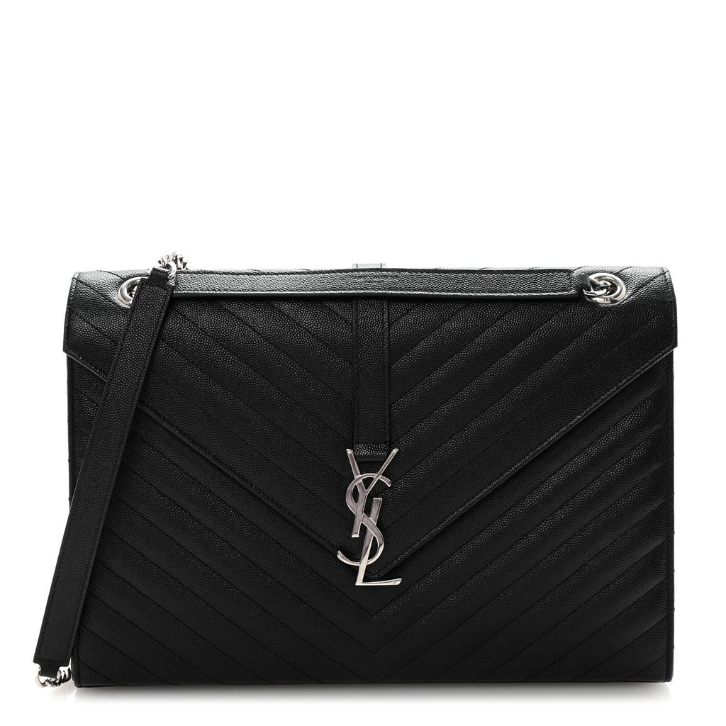 Grain De Poudre Matelasse Chevron Large Monogram Satchel Black