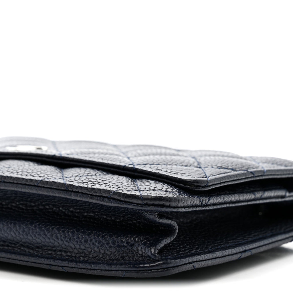 Caviar Quilted Wallet on Chain WOC Navy Blue