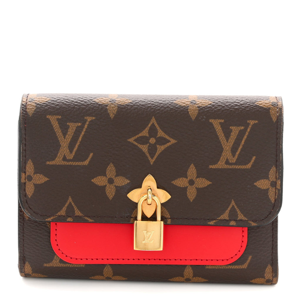 Monogram Flower Lock Compact Wallet Coquelicot