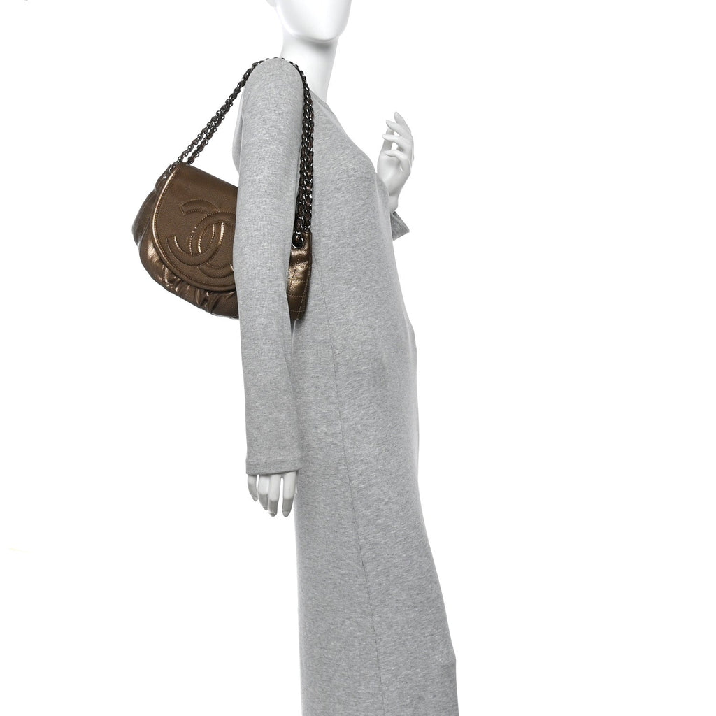 Metallic Caviar Half Moon Large Flap Bronze