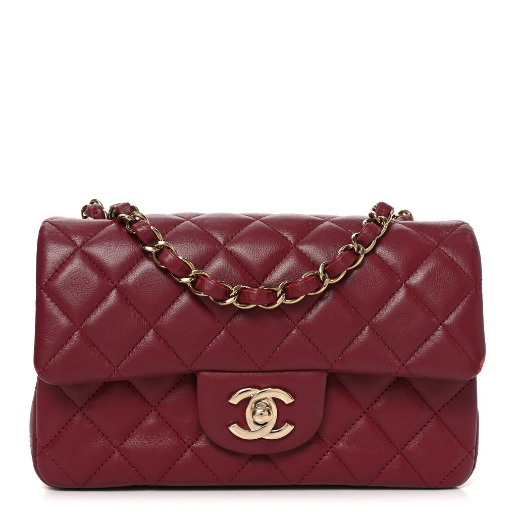 Lambskin Quilted Mini Rectangular Flap Burgundy