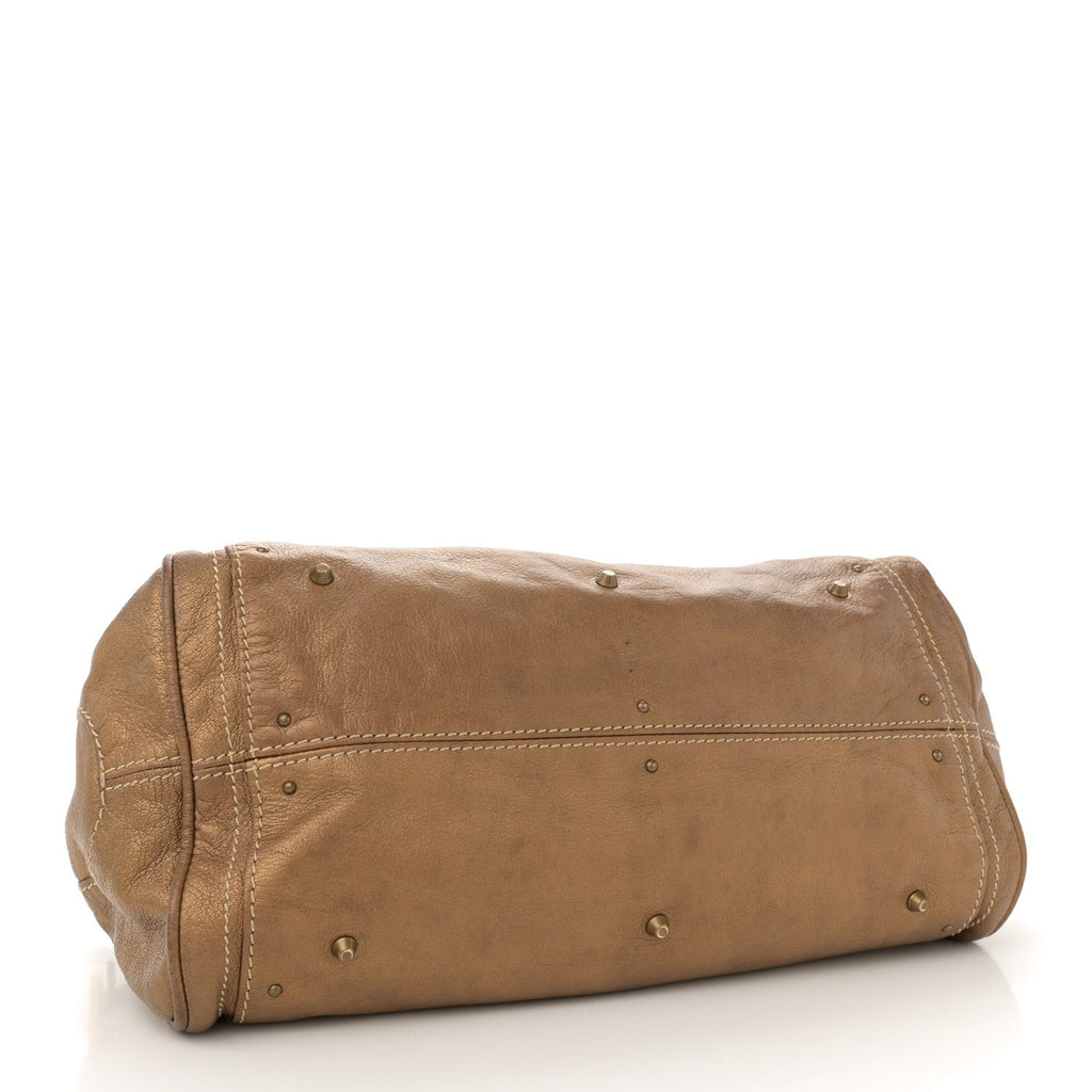 Metallic Calfskin Medium Paddington Satchel Gold