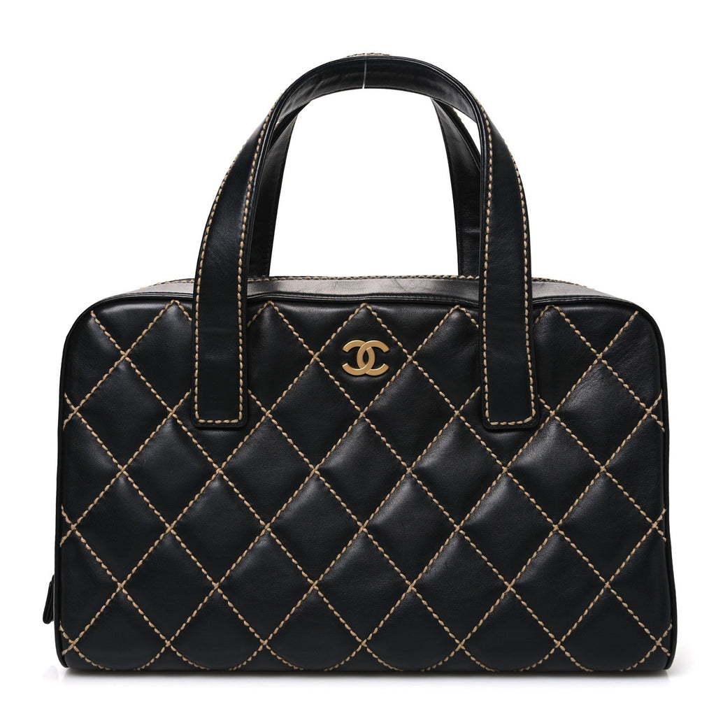 Calfskin Wild Stitch Top Handle Bag Black