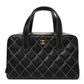 Calfskin Wild Stitch Top Handle Bag Black