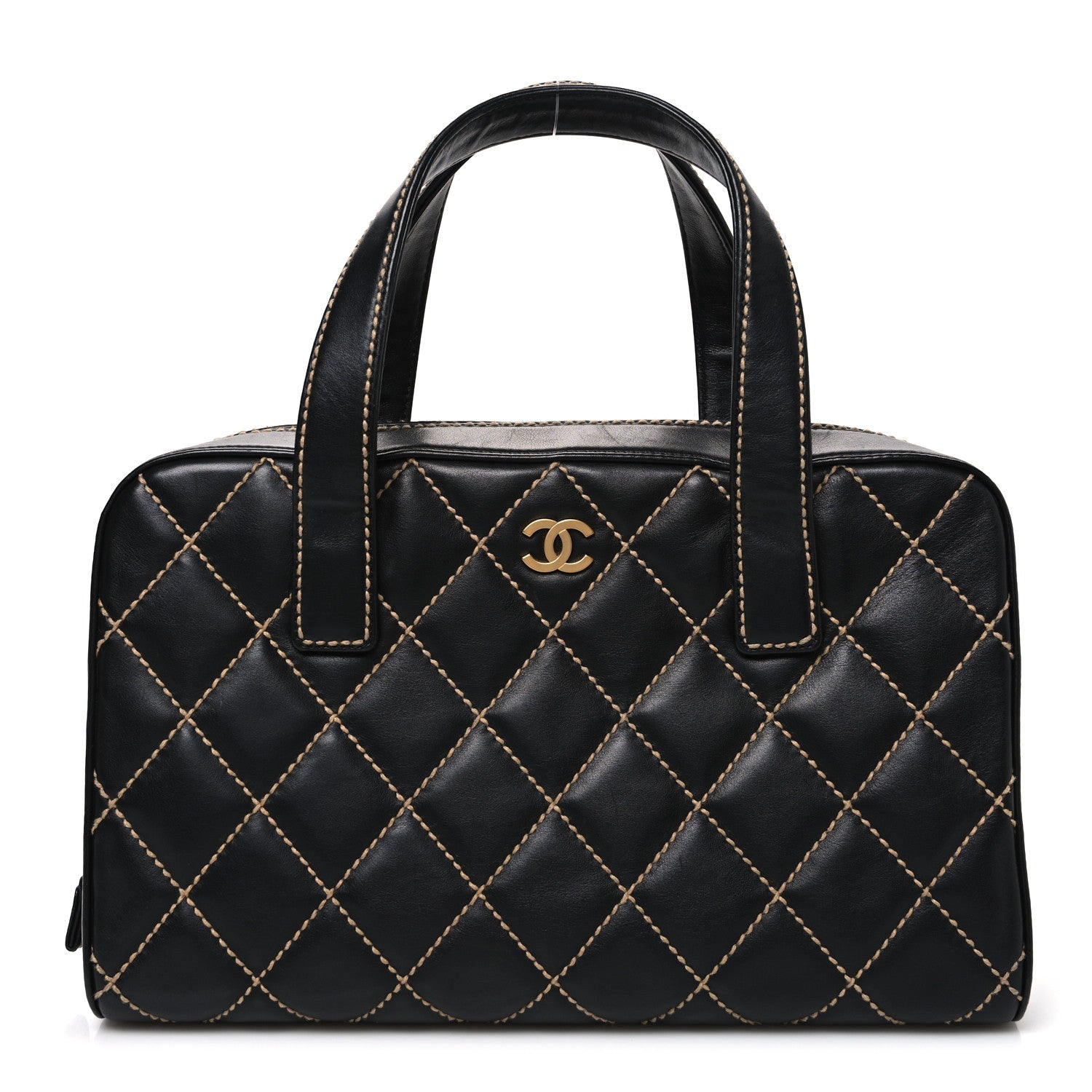 Calfskin Wild Stitch Top Handle Bag Black
