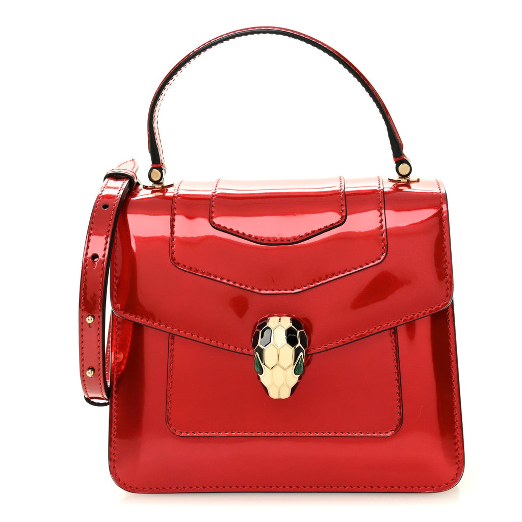 Metallic Calfskin Serpenti Forever Top Handle Dark Red