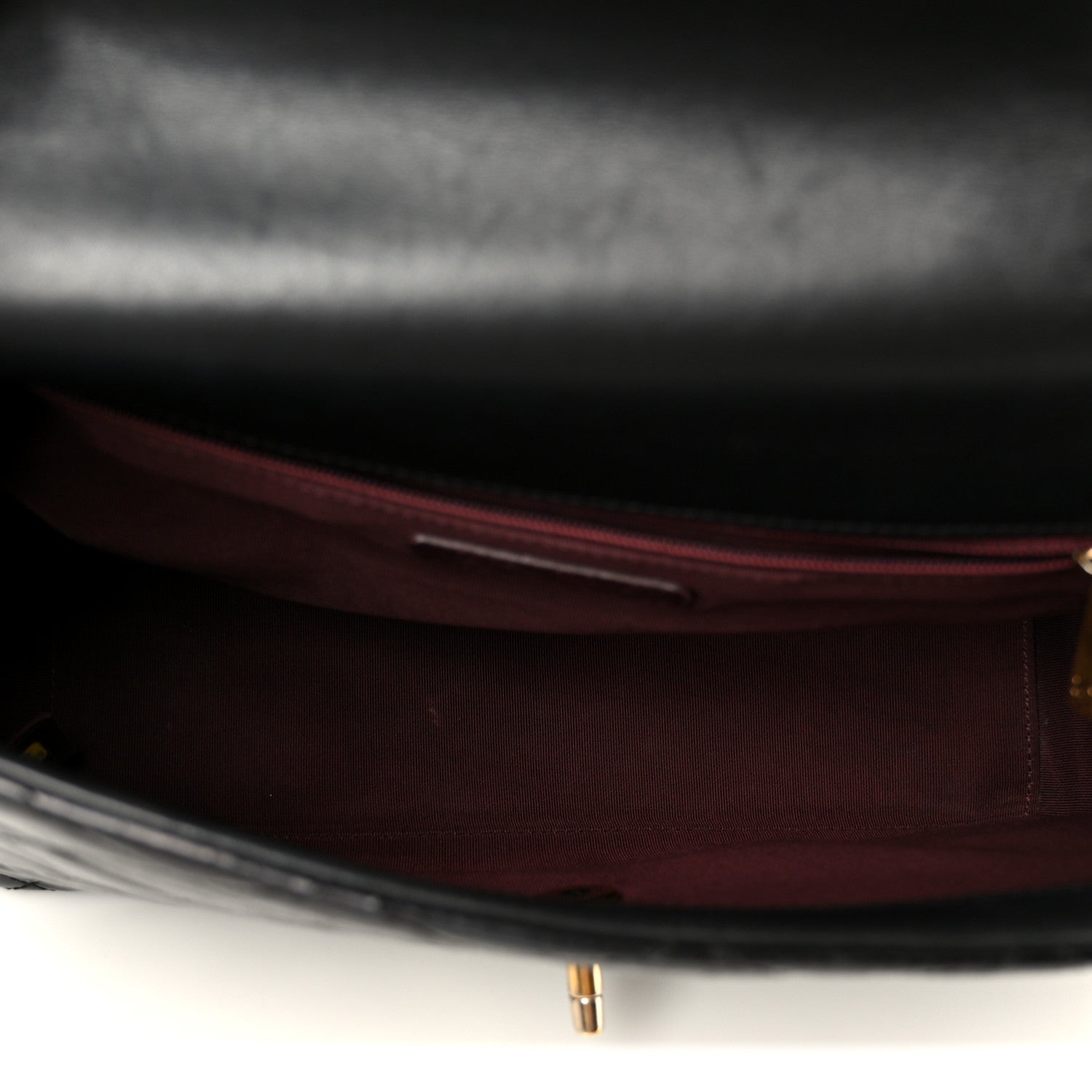 Glazed Calfskin Quilted Large Gold Bar Top Handle Flap Black