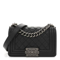 Calfskin Quilted Small Boy Flap Black