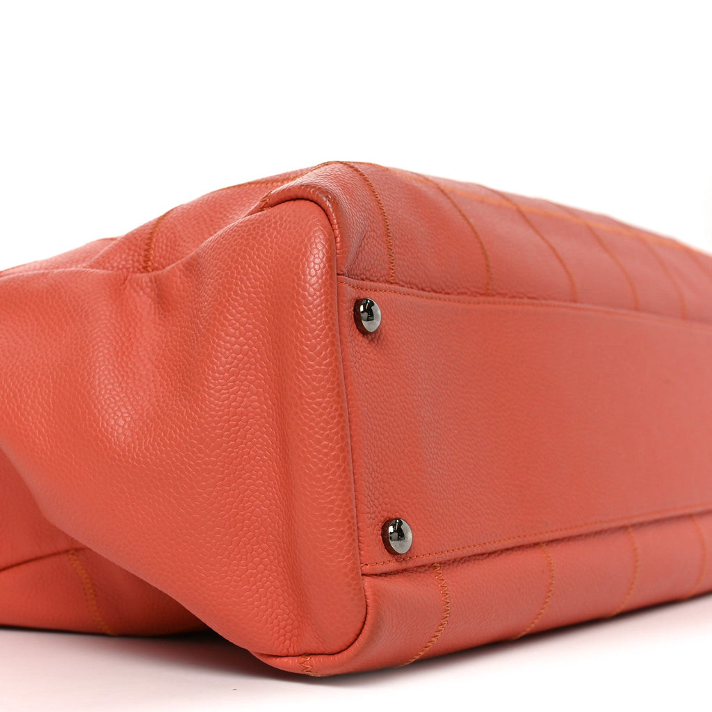 Caviar Square Stitched Large Tote Orange