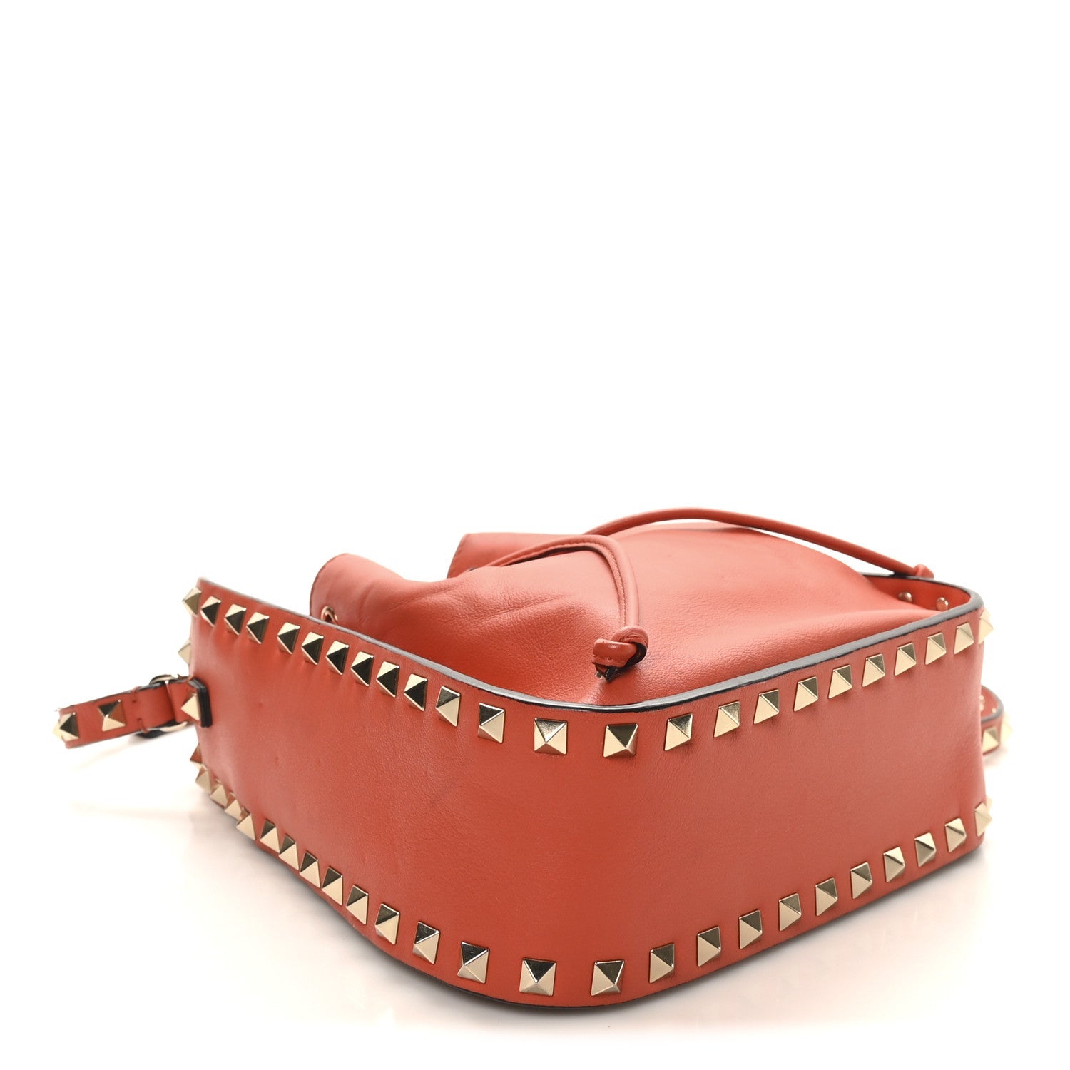 Grained Calfskin Rockstud Bucket Bag Orange