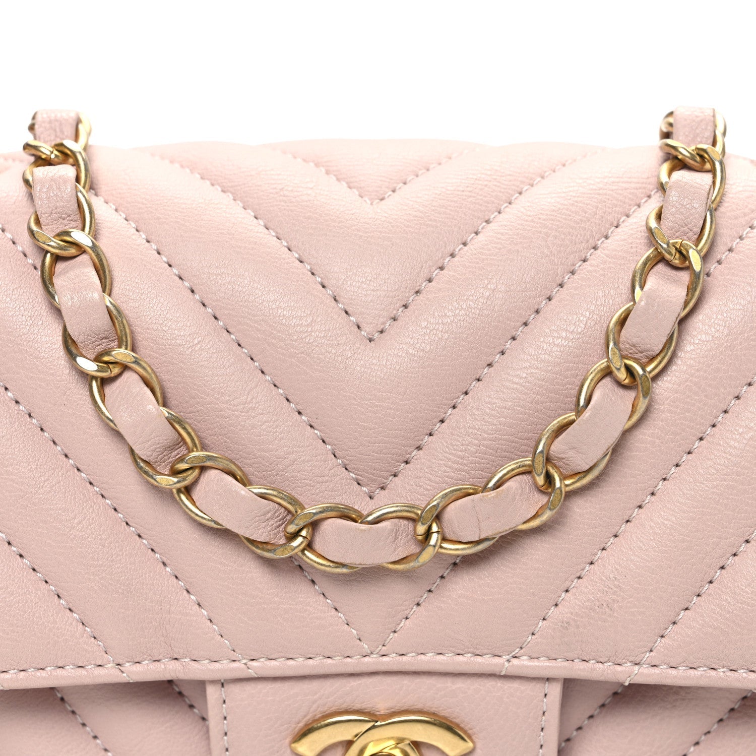 Calfskin Chevron Quilted Mini Rectangular Flap Light Pink
