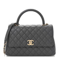 Caviar Quilted Small Coco Handle Flap Dark Grey