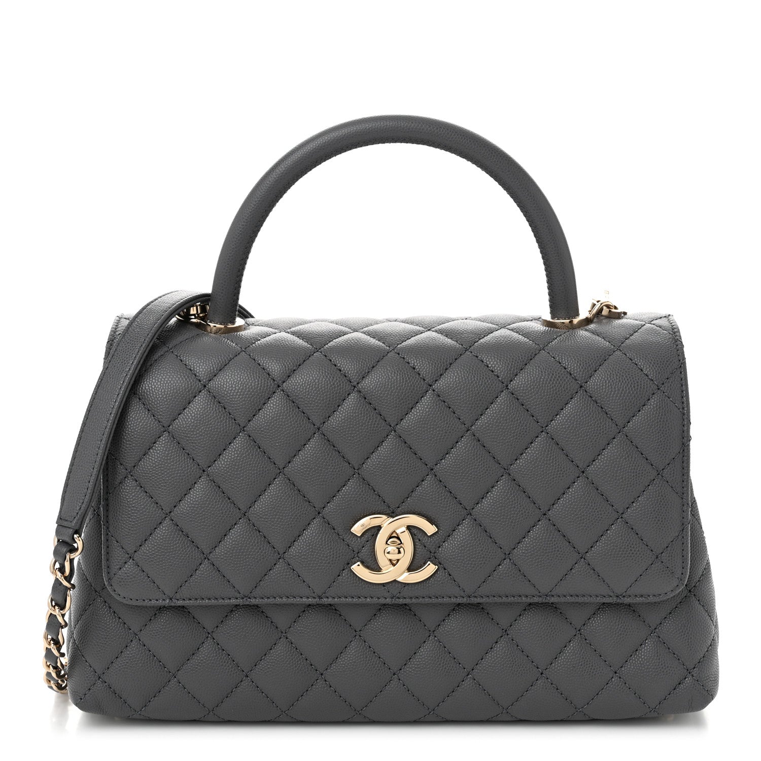 Caviar Quilted Small Coco Handle Flap Dark Grey