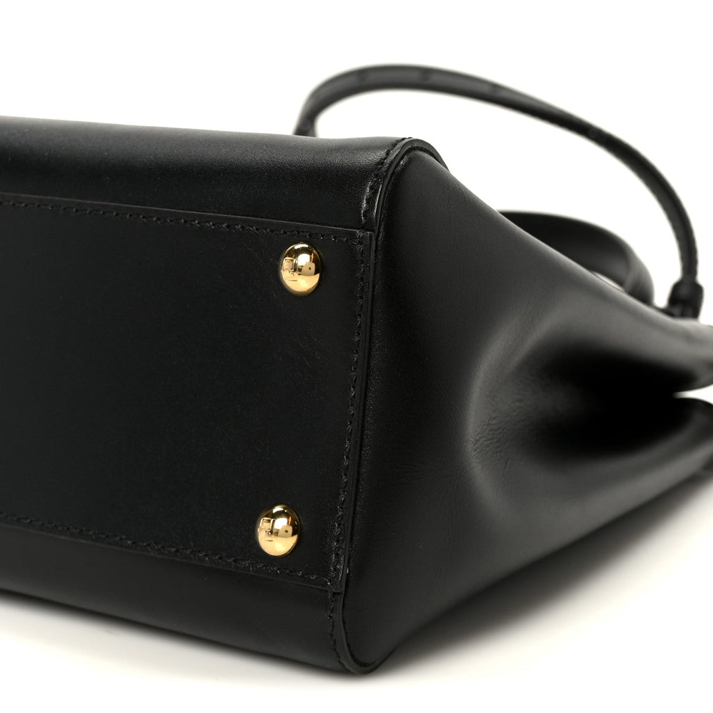 Vitello Morgan Fabric Jacquard Pequin Medium Peekaboo Iconic Satchel Black Tobacco