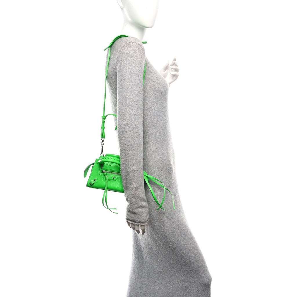 Grained Calfskin Neo Classic Silver Hardware Nano City Crossbody Fluo Green