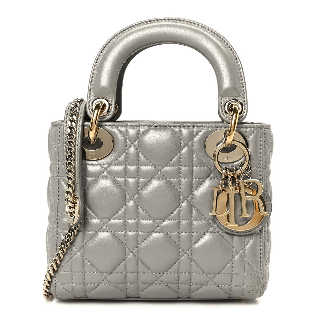 Lambskin Cannage Mini Lady Dior Gray Opaline