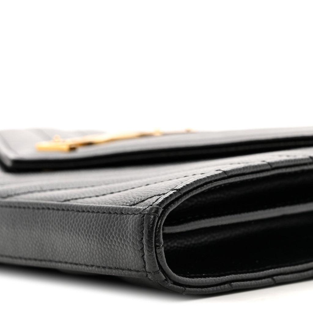 Grain De Poudre Matelasse Chevron Monogram Chain Wallet Black