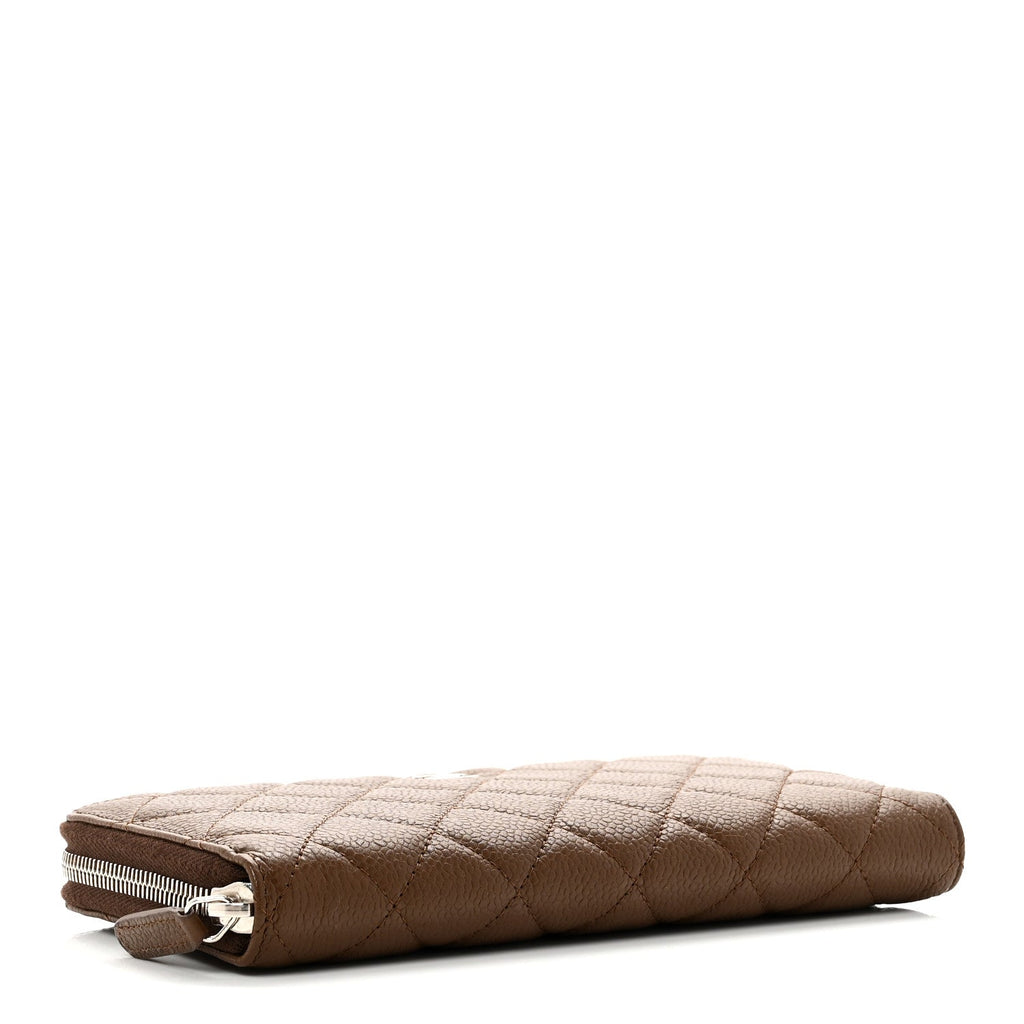 Caviar Quilted Large Gusset Zip Around Wallet Brown