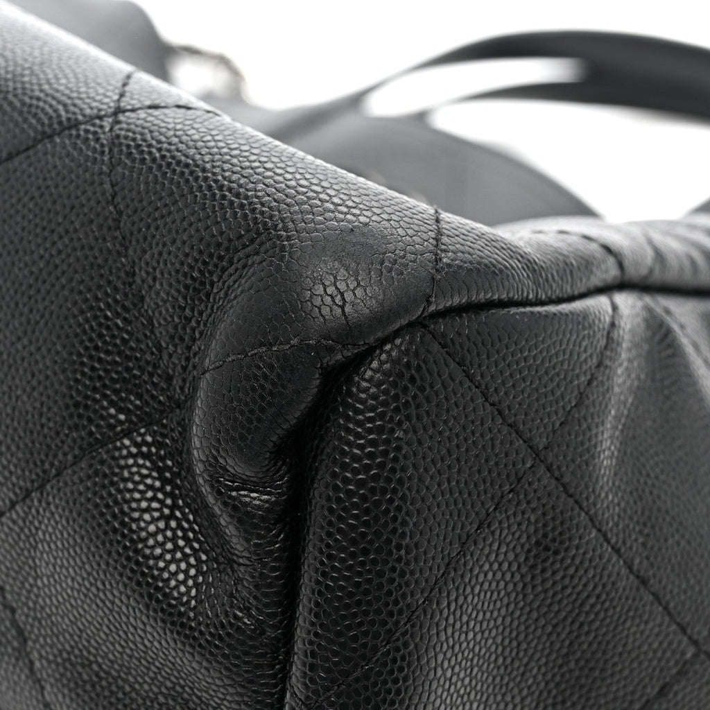 Caviar Stitched Large Lady Coco Shopping Tote Black