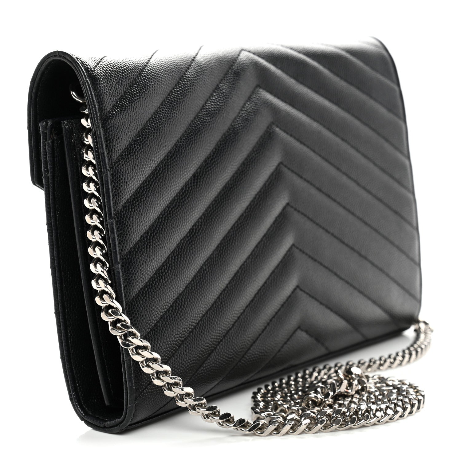 Grain De Poudre Matelasse Chevron Monogram Chain Wallet  Black