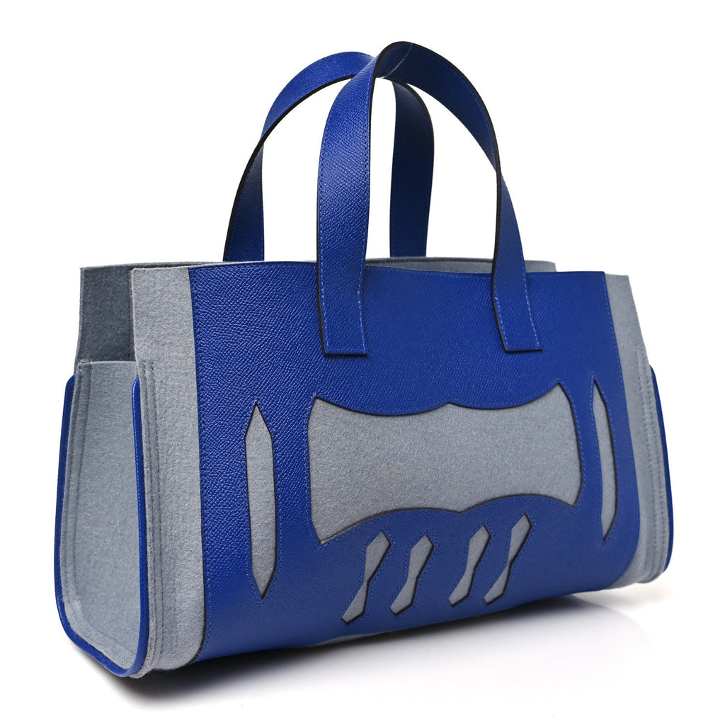 Wool Epsom Petit H  Decoupe Basse Skeleton PM Gris Clair Bleu Electrique