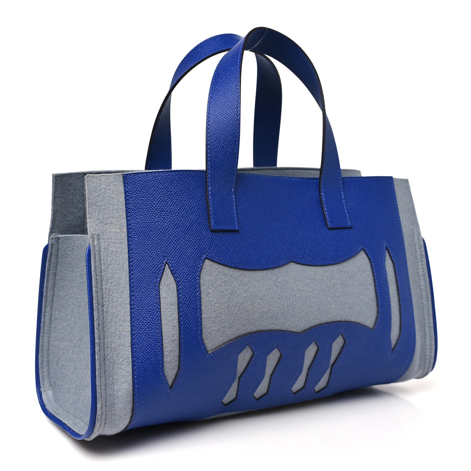 Wool Epsom Petit H  Decoupe Basse Skeleton PM Gris Clair Bleu Electrique