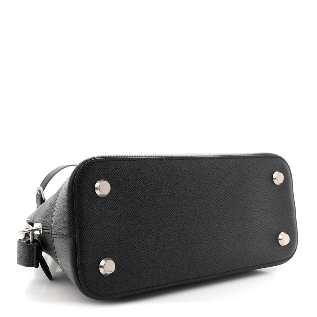 Signature Grained Calfskin Logo S Ville Top Handle Bag Black Rose Shocking