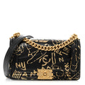 Calfskin Crocodile Embossed Graffiti Cocodile Medium Boy Flap Black
