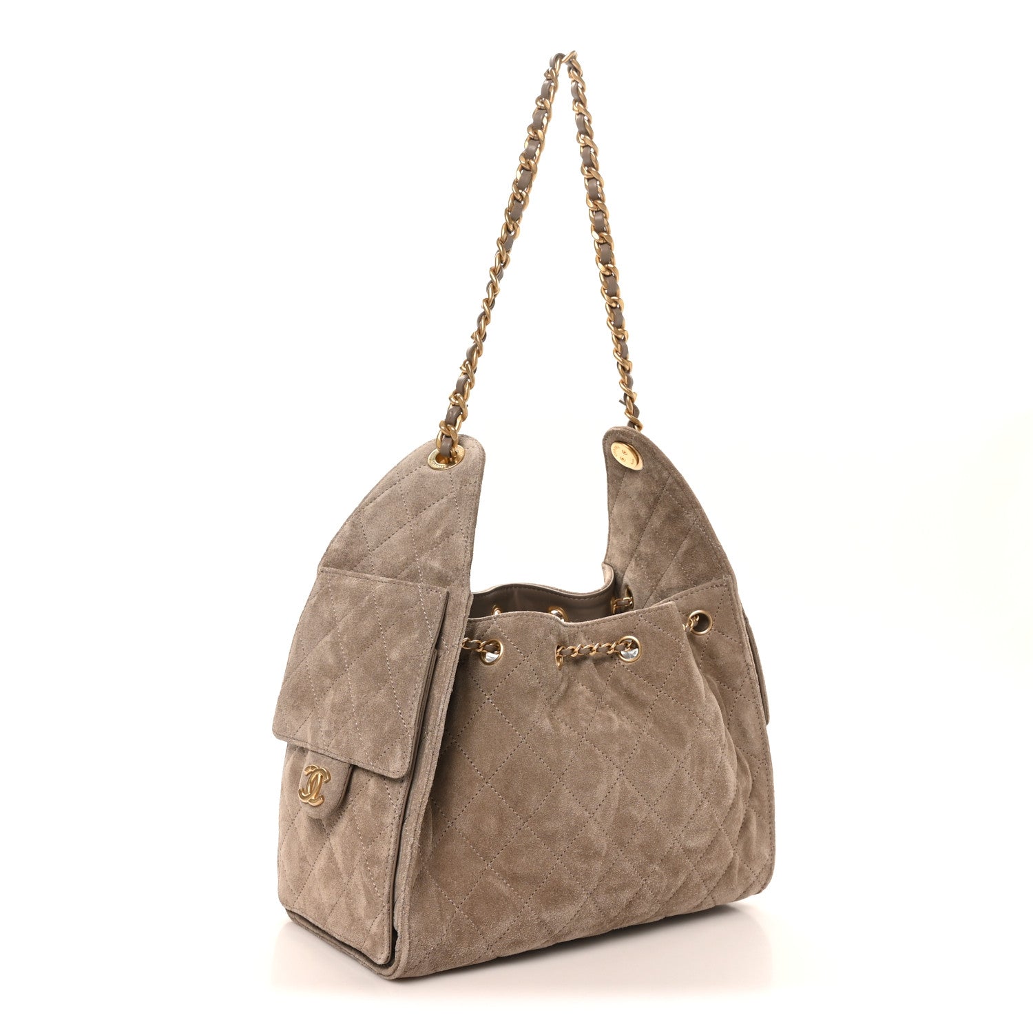 Suede Quilted Small Chanel 25 Handbag Dark Grey
