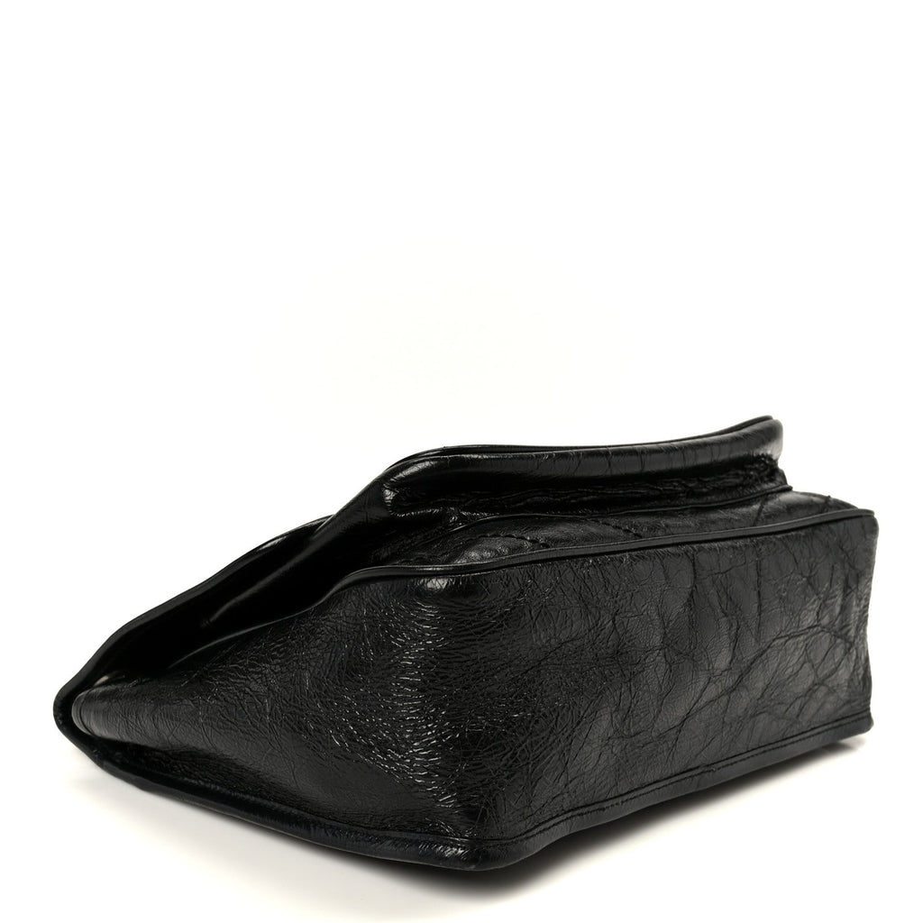 Crinkled Calfskin Matelasse Monogram Medium Niki Chain Satchel Black