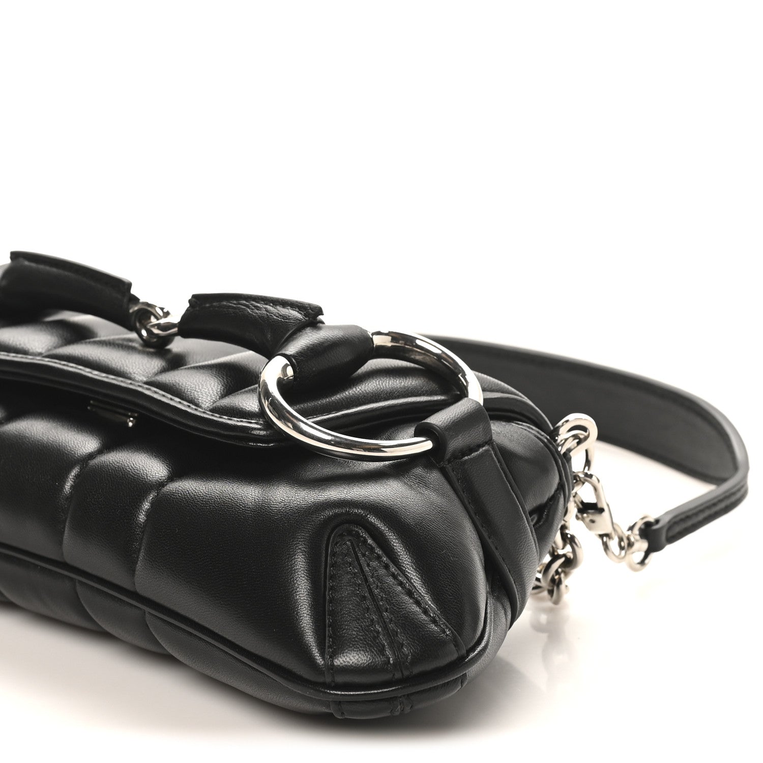 Nappa Vertical Matelasse Medium Maxi Horsebit Chain Shoulder Bag Black