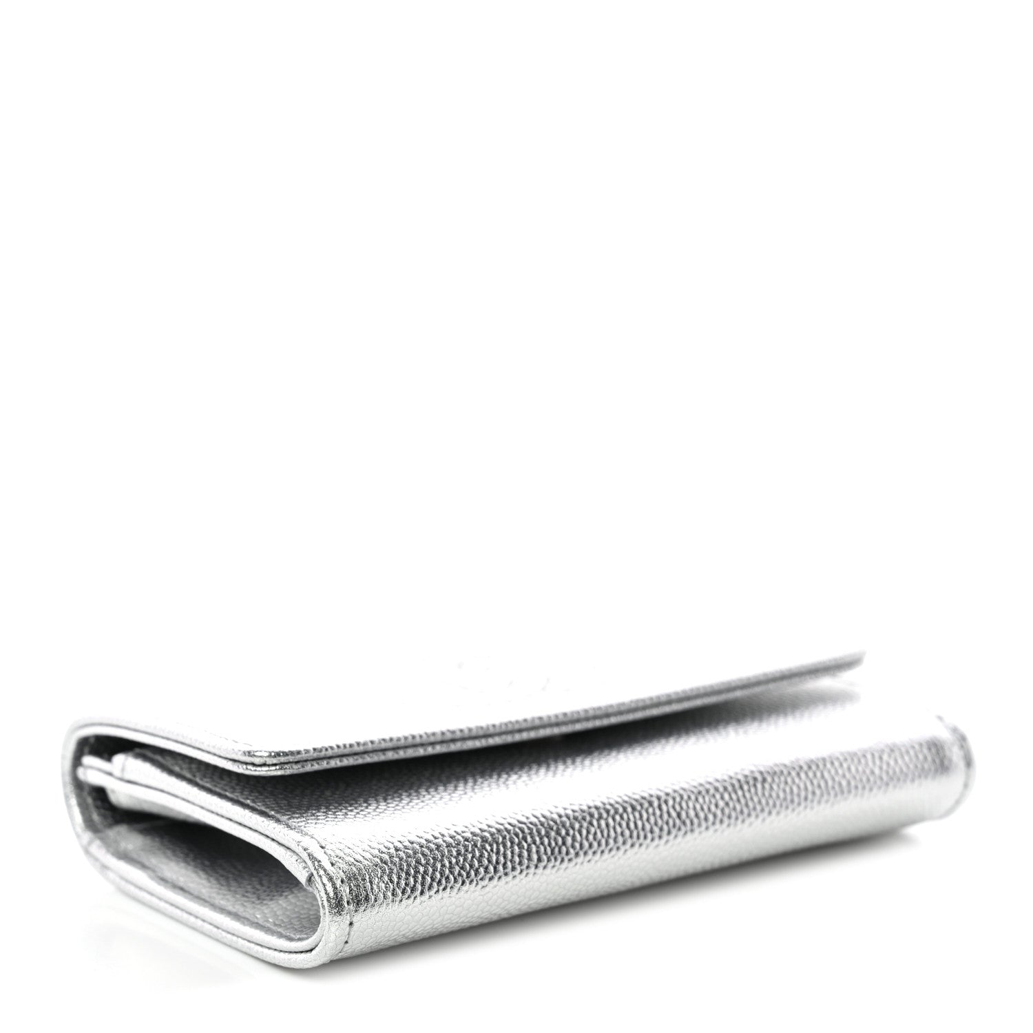Metallic Caviar Timeless CC Flap  Holder Silver