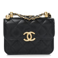 Calfskin Quilted Perfect Fit Coin Purse With Chain Black