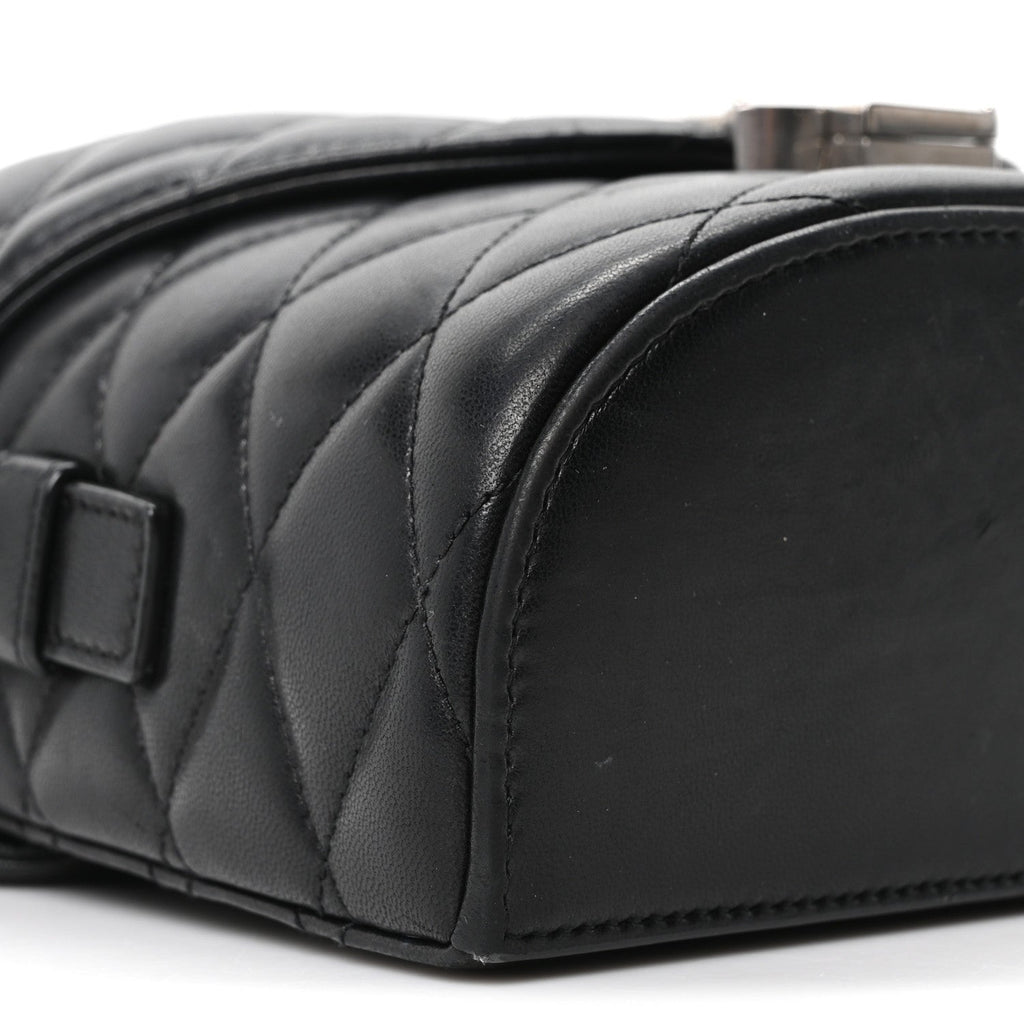 Lambskin Quilted Monogram June Box Bag  Black