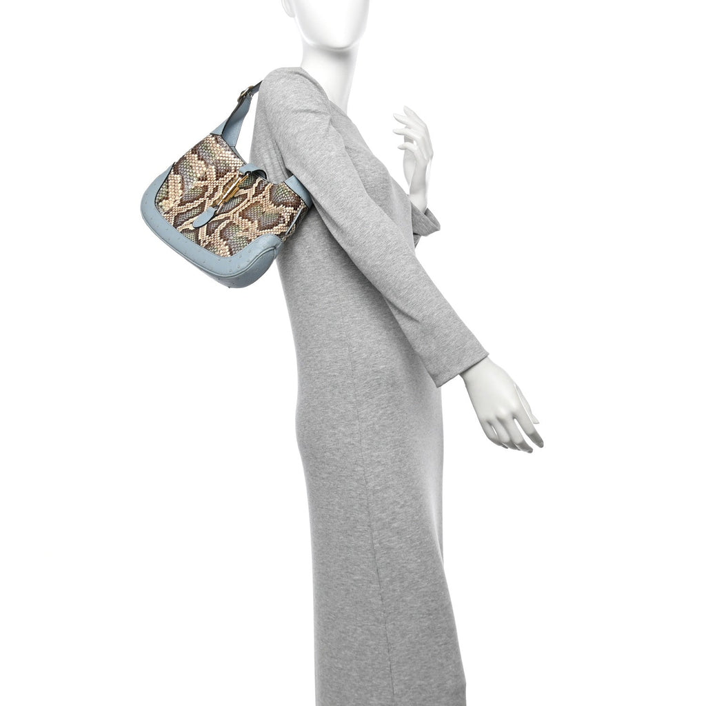 Snakeskin Ostrich Calfskin Small Jackie 1961 Hobo Blue Multicolor
