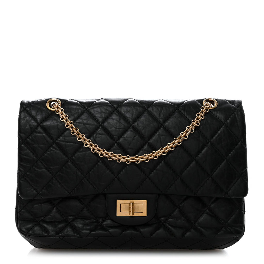 Aged Calfskin Quilted 2.55 Reissue 227 Flap Black
