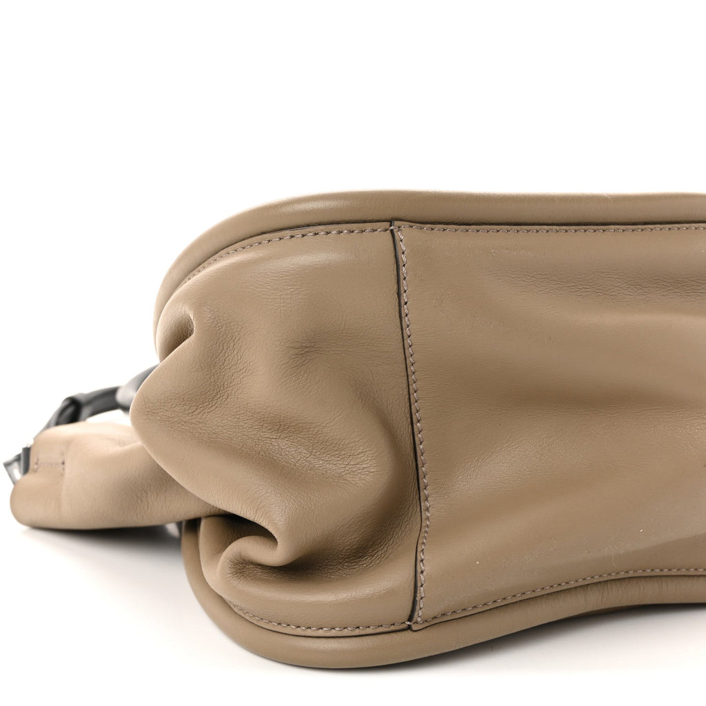 Calfskin Small Ruched Tote Beige Black