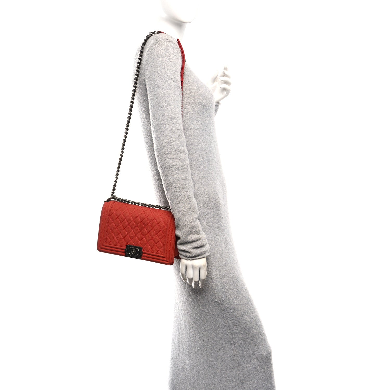 Suede Caviar Quilted Medium Boy Flap Red