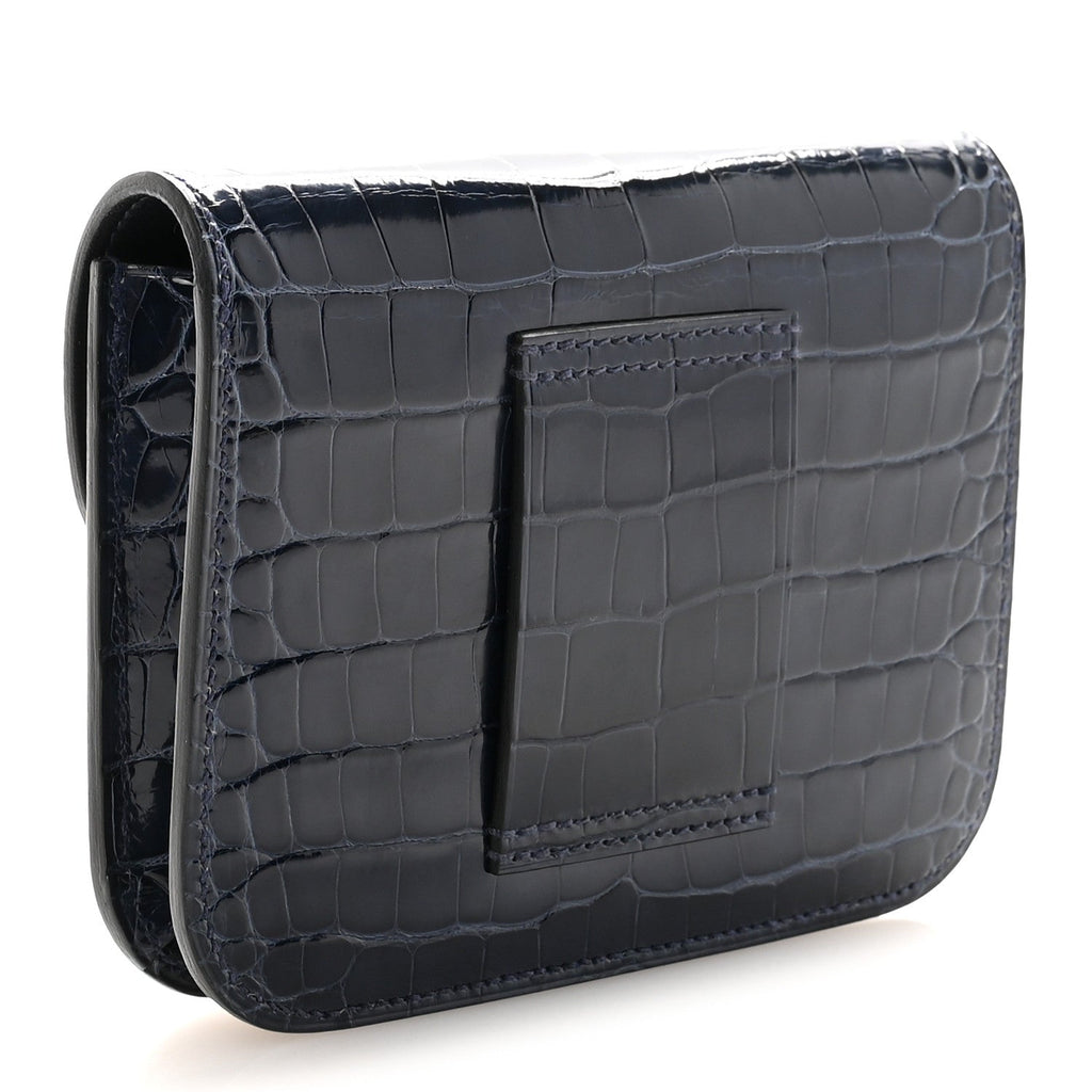 Shiny Alligator Constance Slim Wallet Bleu Abysse
