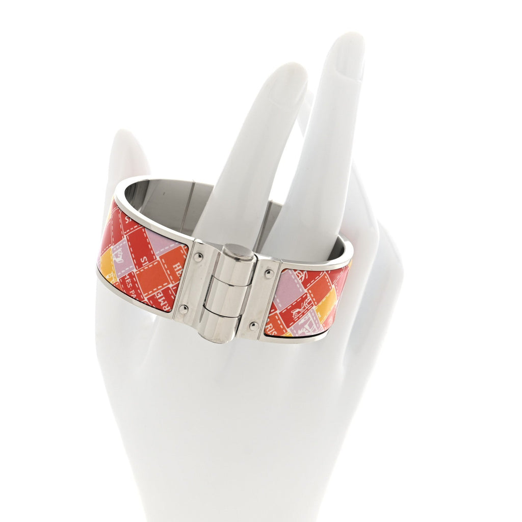 Enamel Printed Wide Square Bolduc Hinged Bracelet S Life In Orange