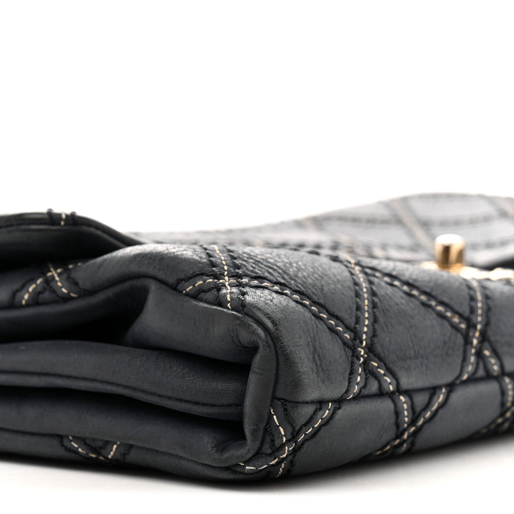 Iridescent Calfskin Triple Stitched Medium Flap Navy