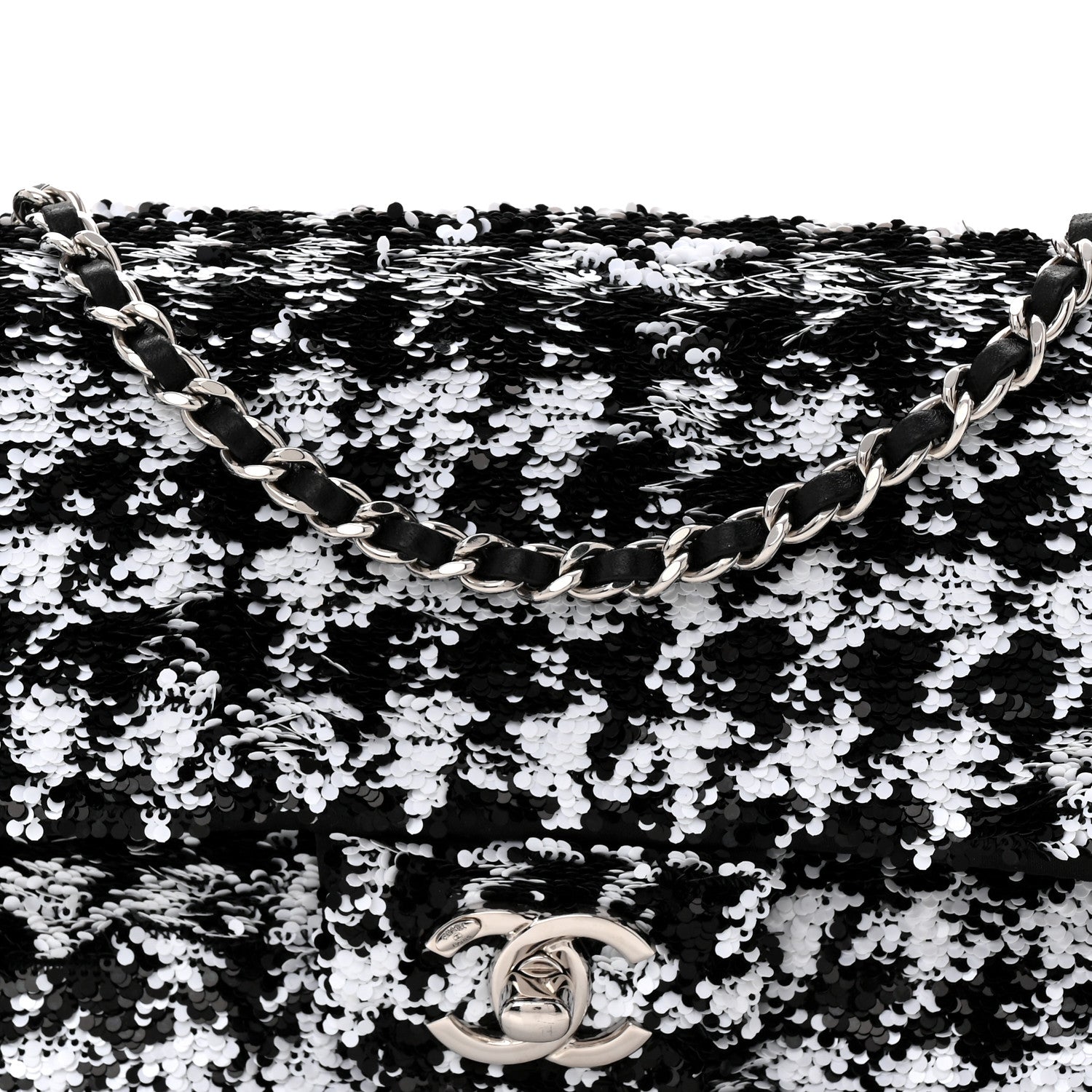 Sequin Houndstooth Small Flap Black White