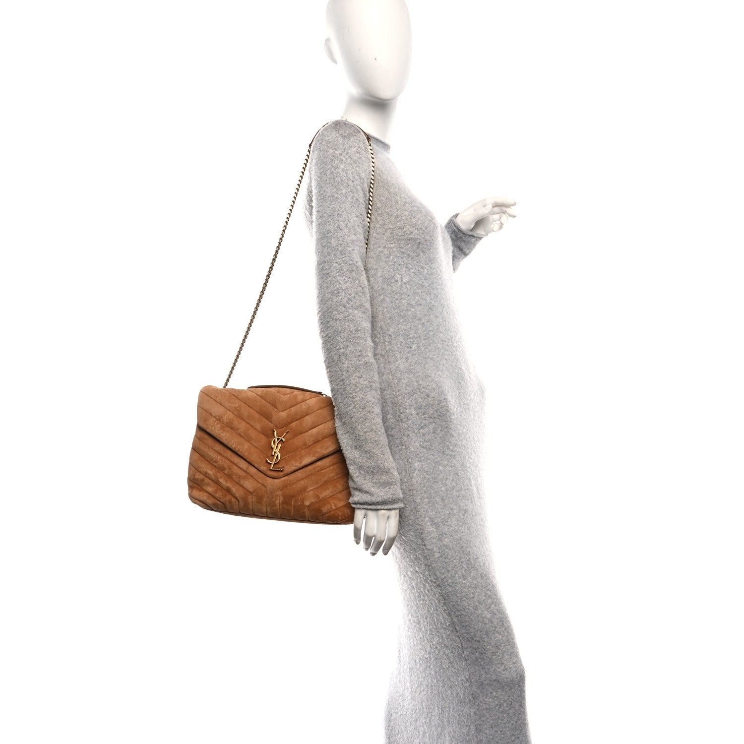 Suede Y Quilted Monogram Medium Loulou Chain Satchel Cinnamon