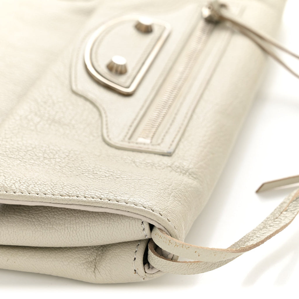 Chevre Silver Metallic Edge Hardware Envelope Clutch Gris Glace