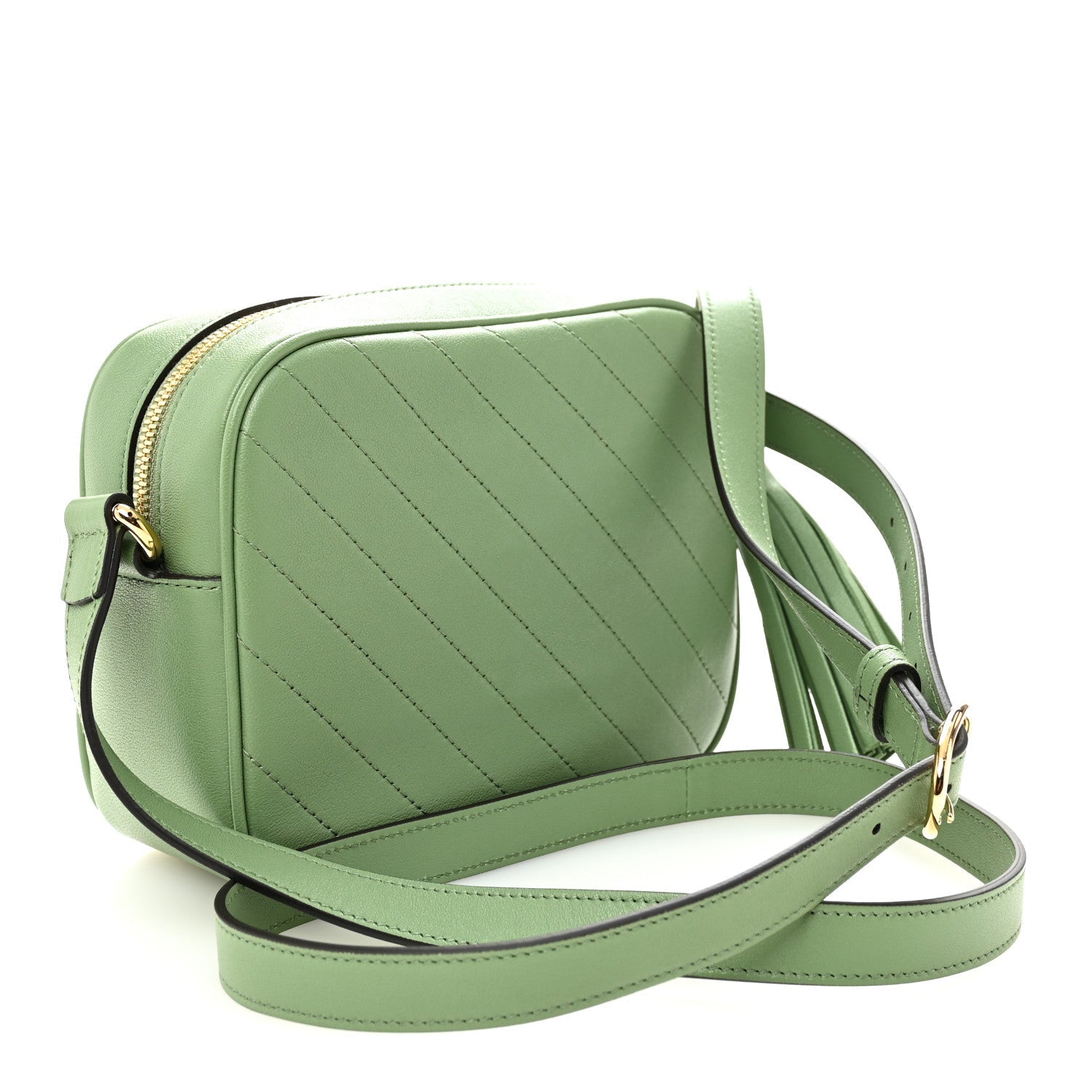 Sakai Be Green Calfskin Diagonal Stitched Small Blondie Shoulder Bag Green Soil Grass
