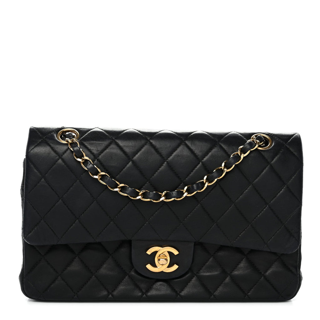 Lambskin Quilted Small Double Flap Black